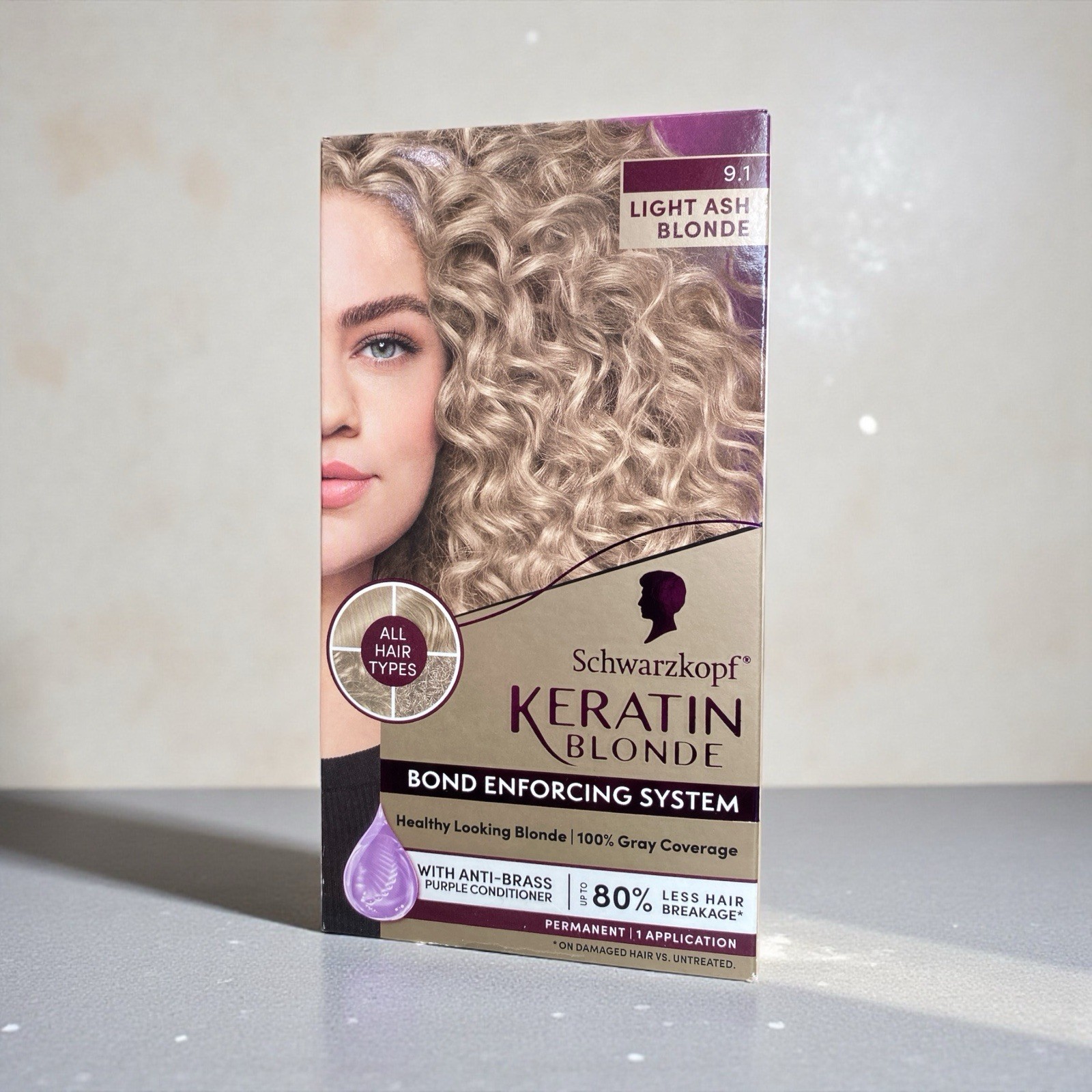 Permanent Hair Color Cream, 9.1 Light Ash Blonde, 1 Ki