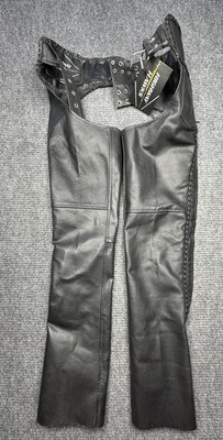 Highway Hawks Leather Chaps Mens 3XS Black Motorcycle Biker Braided 742
