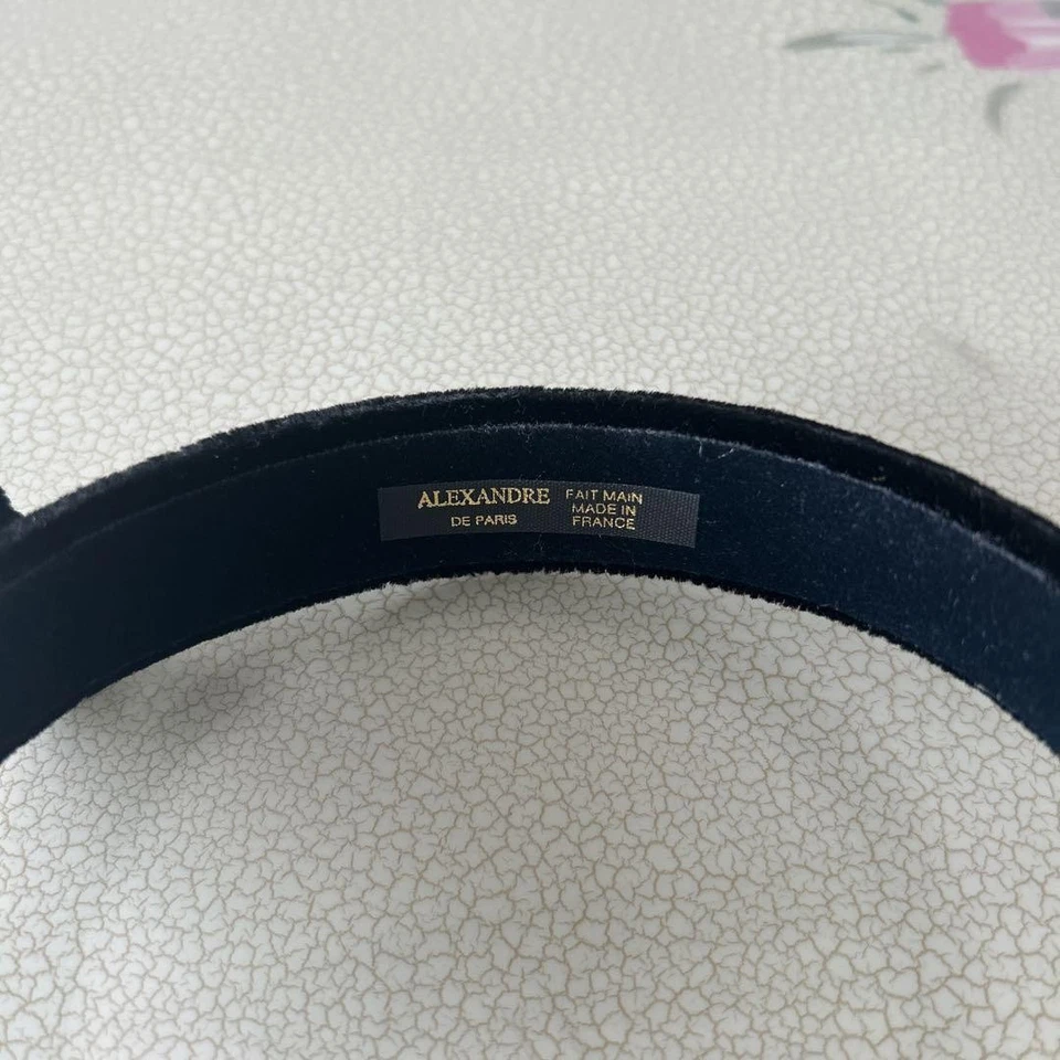 Diadema Cinta ALEXANDRE DE PARIS Terciopelo Negro Beige Foto 3 de 4