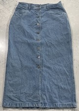 VTG 90s Christopher  Banks Maxi Skirt Womens 10 Blue Denim Jean Button Front