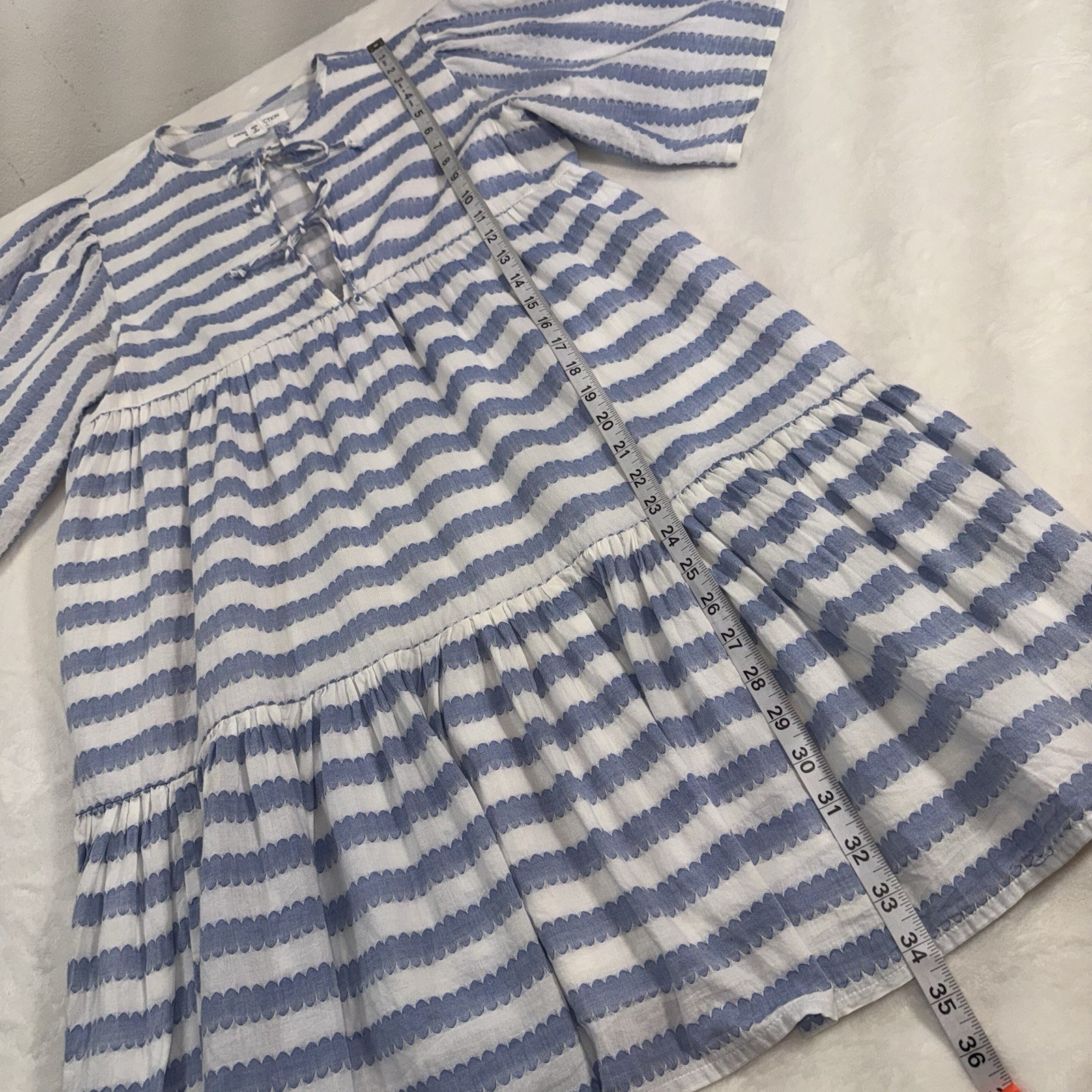 India Collection Emerson Fry Dress XS/S Blue Scallop Stripe Organic Cotton Lined