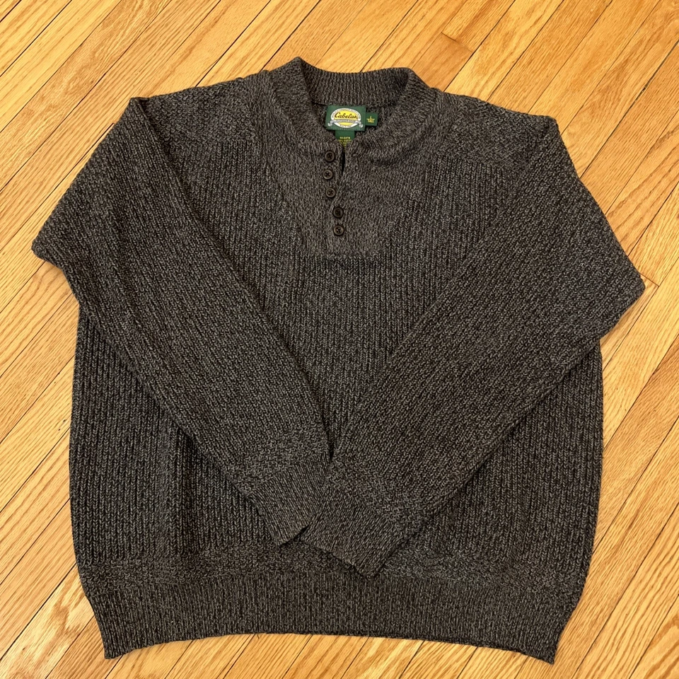 Suéter Cabela's Fishermans Para Hombre Talla LT Azul 1/4 5 Botones Henley 100% Algodón Foto 2 de 4