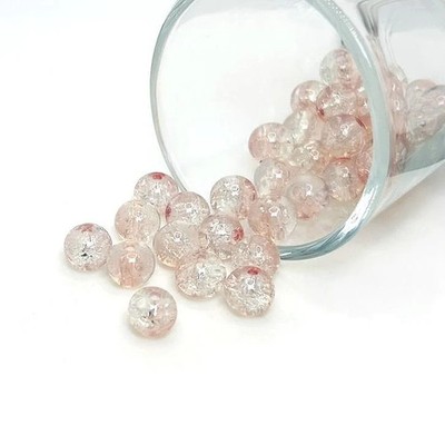 8.5mm Pink and Clear Crackle Glass Beads - US Seller