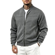 Men Fleece Baseball Jacket, Lightweight Casual Bomber Coat for Autumn Winter