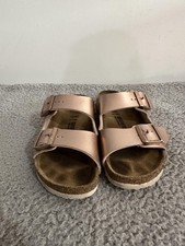 Birkenstock Sandals Girls Size EU 33 Rose Gold Arizona Double Strap Cork Footbed