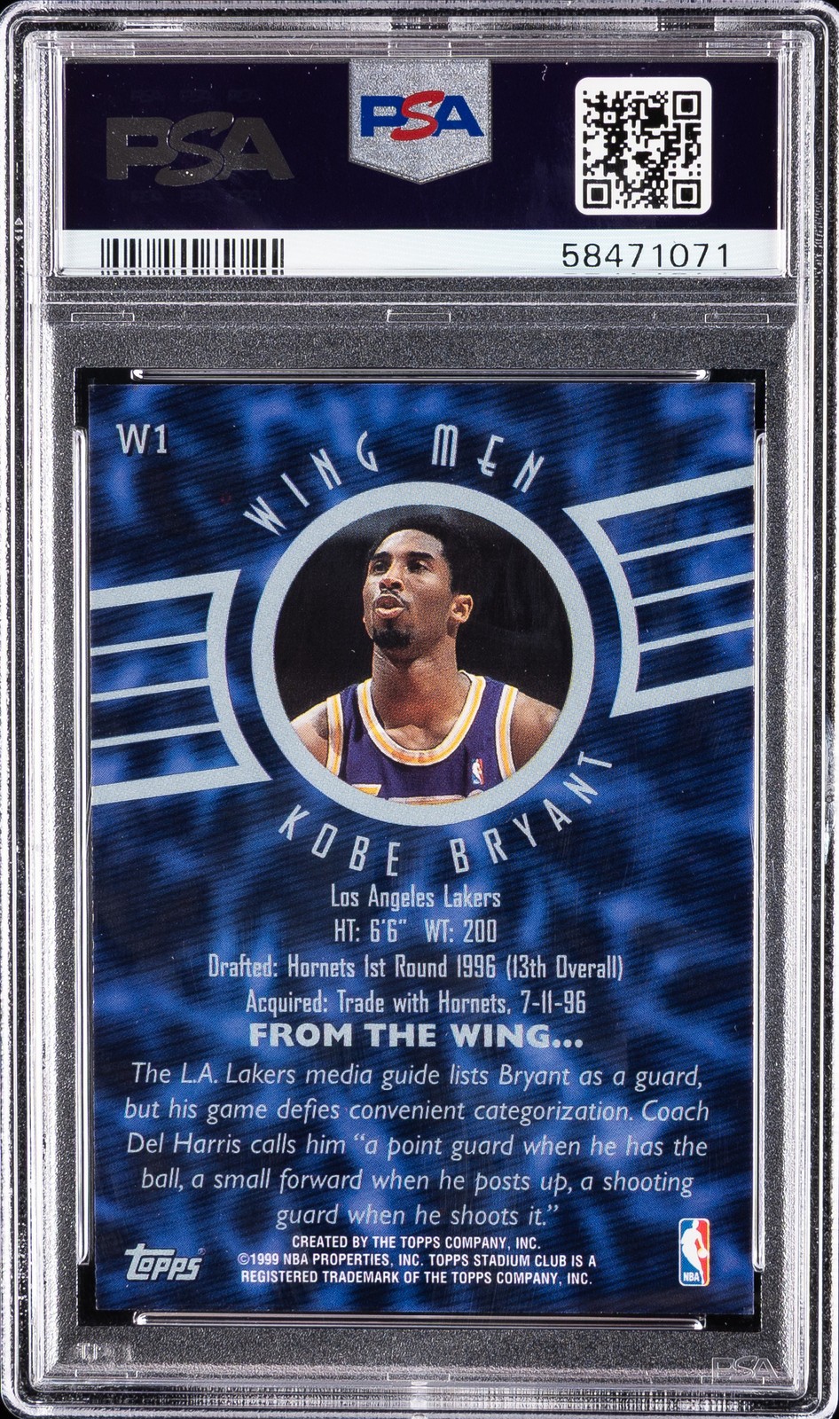 1998 TOPPS STADIUM CLUB WING MEN #W1 KOBE BRYANT PSA 10 view 2