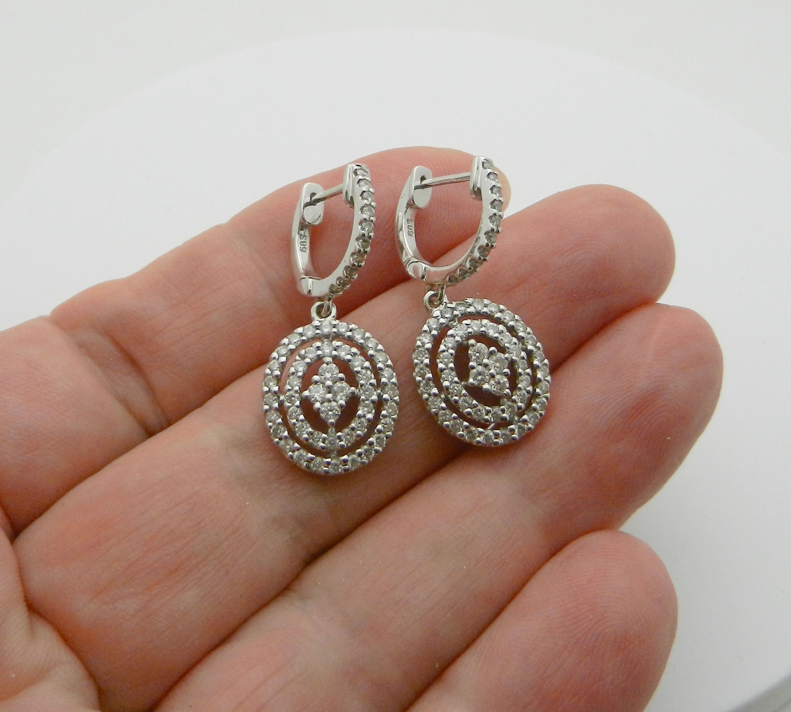 Solid 14k White Gold Dangle Natural Diamonds  Ear… - image 2