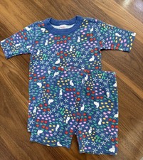 Hanna Andersson Girl Short John Pajamas Sz 8/130 Blue Bunnies Easter Flowers