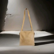 RARE Vintage Loewe Tan Suede Calf Leather Embossed Logo Anagram Zip Shoulder Bag