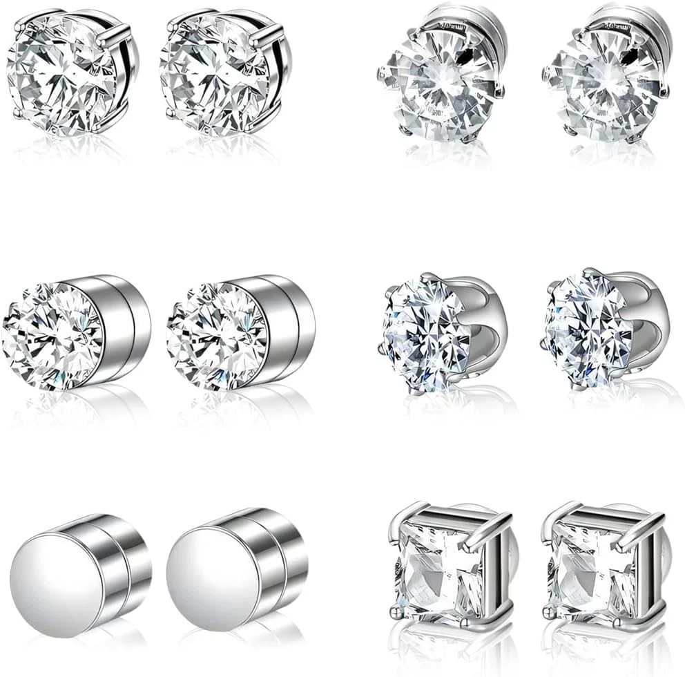 3 Set Di 6 Mm Orecchini A Perno In Acciaio Inossidabile Magnetici - Foto 2