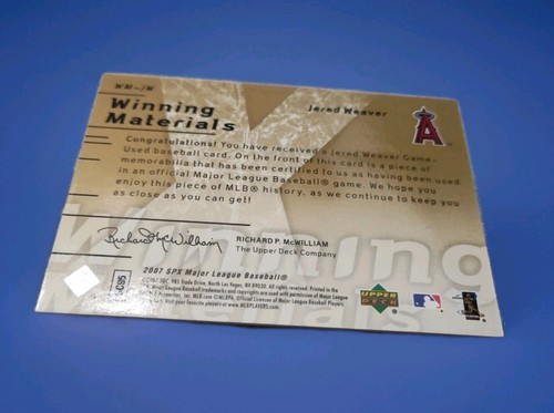 2007 SPx Winning Materials Dual Jersey Card GOLD #07/50 Jered Weaver #WM-JW - Picture 2 of 2