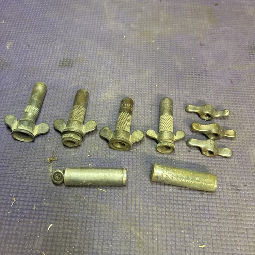 3x ANTIQUE MICHELIN TIRE VALVE STEM CAPS Plus Schrader Tire Gauge Early Vintage