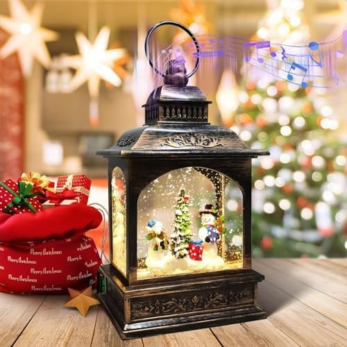 Christmas Snow Globe Snowman Musical Lantern with 6 Hour Timer USB ...
