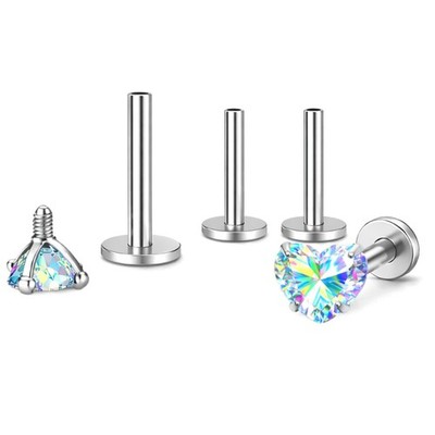 Small Heart CZ Solitaire Flat Back Stud Earrings Body Piercings by Ginger Lyn...