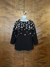 Talbots Jacquard Ombre Leopard Print Top Womens M Black & Gray Funnel Neck EUC