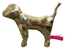 Victoria Secret Plush Pink Dog Shiny Metallic Gold w/ White Words 8" 2014
