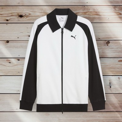 Puma T7 Herren Relaxed Wing Collar Jacquard Trainingsjacke weiß Größe L/XL Freizeit