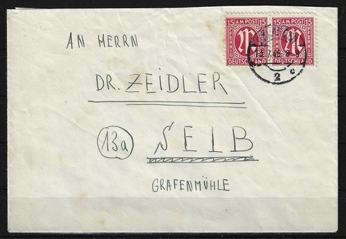 E587) Allied Occupation Bizone AM POST No. 8 in Pair on Cover - Picture 1 of 2