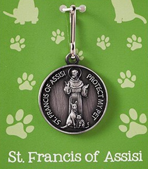 St Francis Protet My Pet & St Anthony Pray for My Pet Medal Dog Tag Prayer Card 
