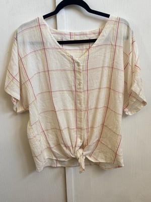 Style & Co White Plaid Button Down Shirt Tied Front Size XXL
