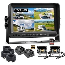 4CH 9" DVR Quad Monitor AHD 1080P Backup Dash Cam Side Rear View for Truck RV