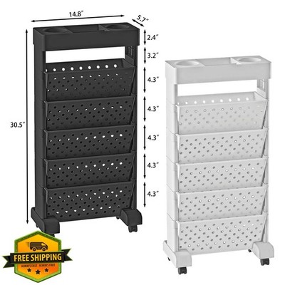 BYFU 6-Tier Rolling Bookshelf Cart Mobile Bookcase Black