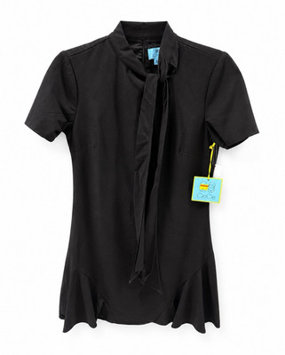 CeCe Women s Black Solid Mock Neck Tie Accent Short Sleeve Blouse Size 2