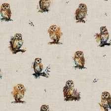 Owl Panama Fabric and Cushion Panel Sets Bird Woodland Linen Look Home Decor