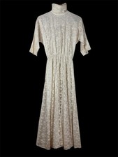Vintage 1970s Handmade Wedding Dress Ivory Lace Edwardian Revival Cottagecore