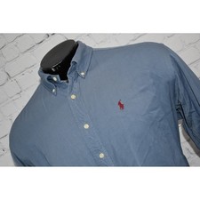 Vintage Ralph Lauren Button Down Shirt Mens XL Blue Viscose Made in USA
