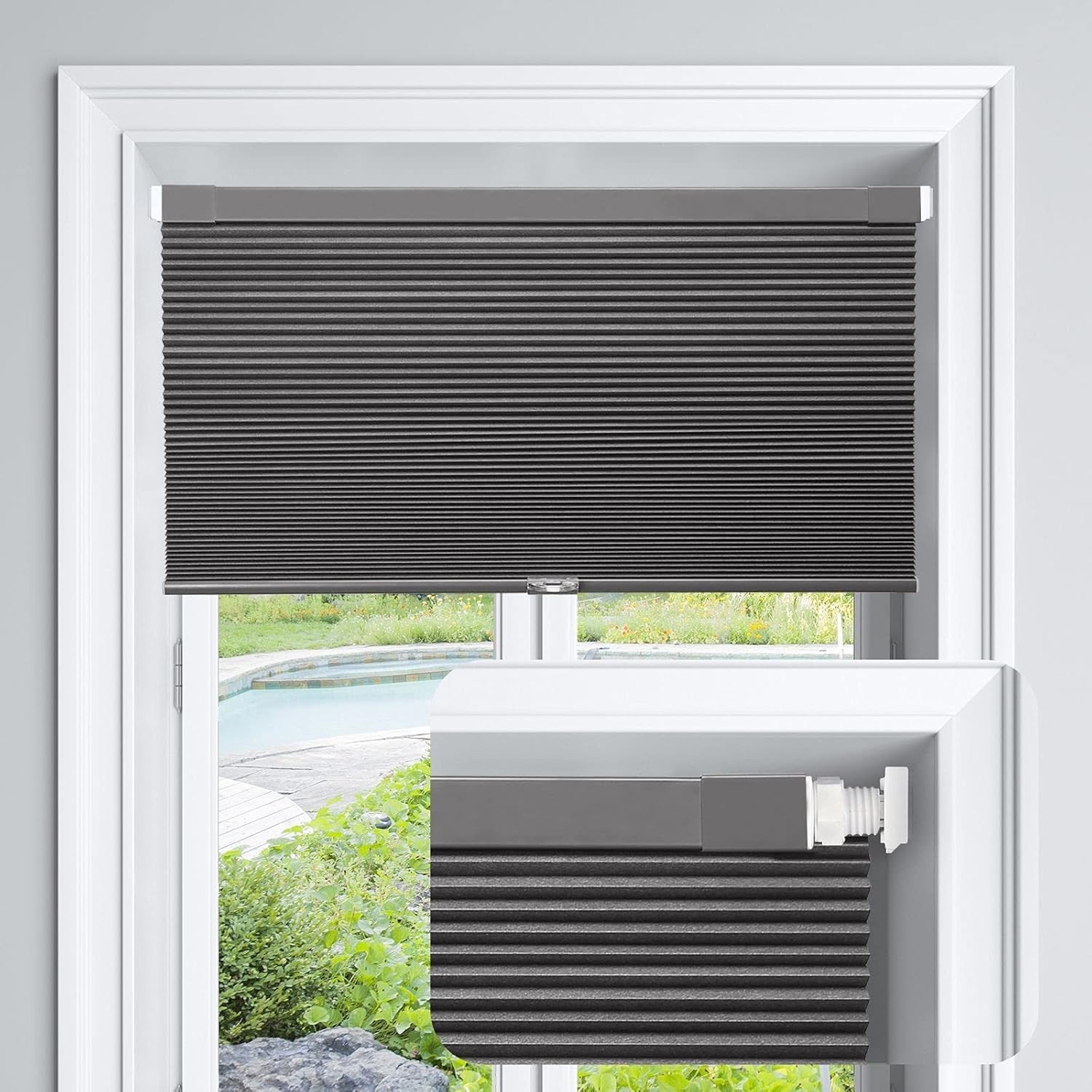 LazBlinds Cordless Cellular Shades, No Tools No Drill Blacko