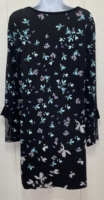 Women's KAARI BLUE Dress Size LARGE Black W/Floral Print Long Sleeve NEW  (hh2) | eBay