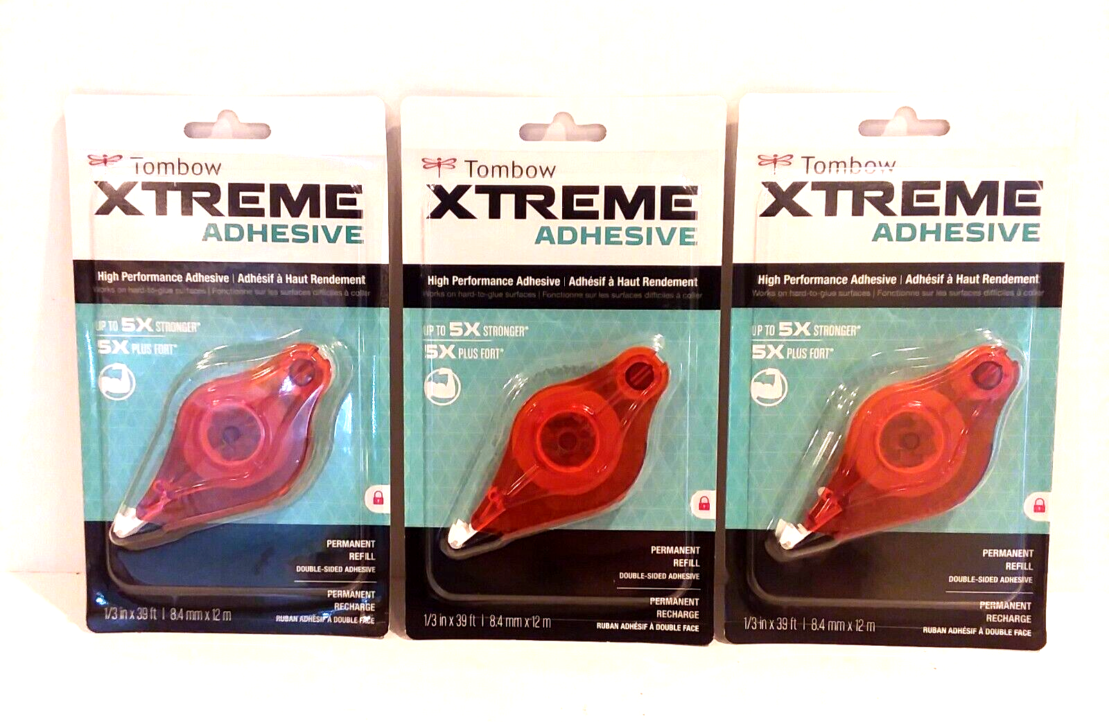 Lot of 3 Tombow 62128 Xtreme Adhesive Permanent Tape Runner Refills 1/3