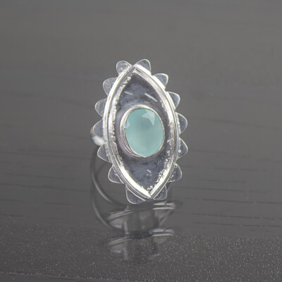 Aqua Chalcedony Natural Gemstone Ring for Women 925 Sterling Silver Jewelry Gift