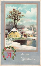 Postcard Merry Christmas Holly Winter Snow Home posted NJ 1910 Embossed DB