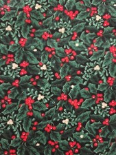 1.5 Yards Christmas Black With Holly Abd Berries Fabric 100 cotton