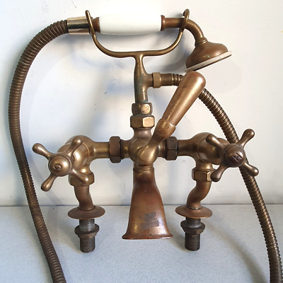 Antike Messing Badewannenarmatur Vorwärts Duscharmatur 1927 Jh. W.D Salvage Reclaimed