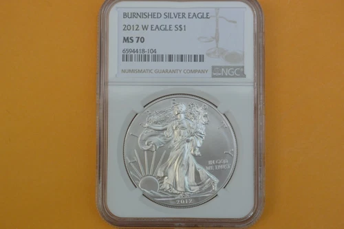 2012 W BURNISHED AMERICAN SILVER EAGLE NGC MS70