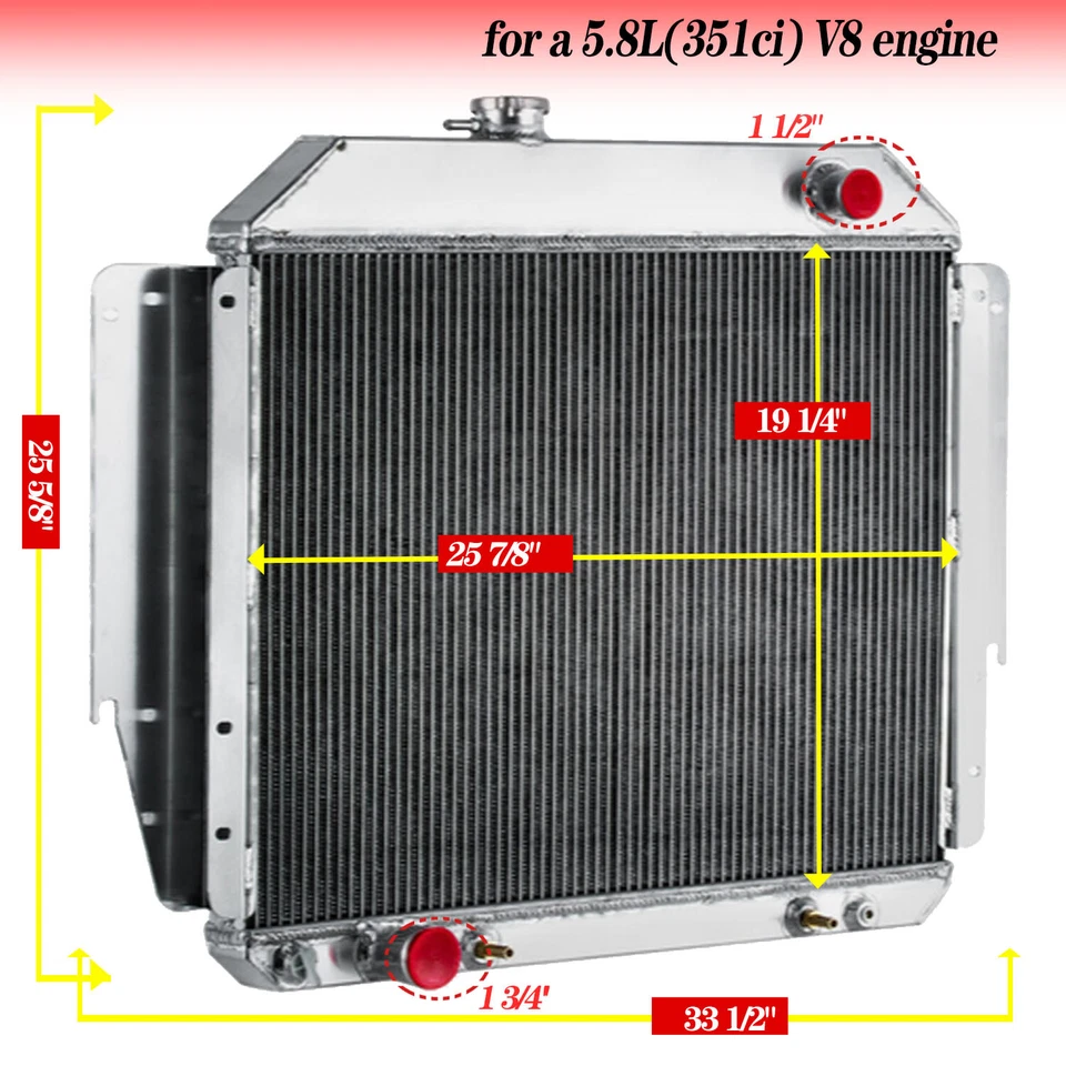 3~Row Radiator for 79-91 Ford E100 E150 E250 E350 Econoline Club Wagon 5.8 V8,AT - Image 2 of 4