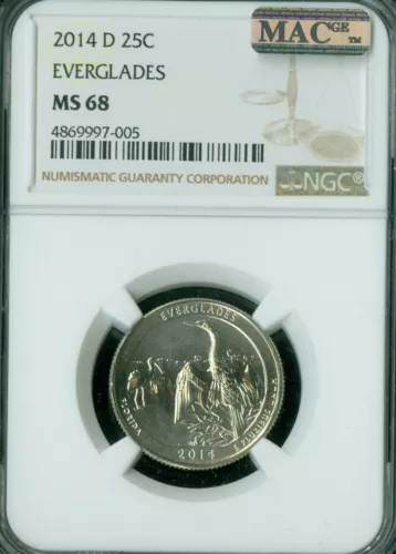 2014 D EVERGLADES QUARTER NGC MS68 PQ FINEST GRADED MAC SPOTLESS . 
