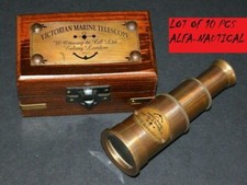 Nautical Victorian Marine Brass Telescope With Wooden Box Set of 10 Pieces