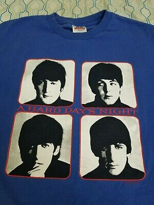 Vintage 90s The Beatles A Hard Day's Night Album T Shirt Blue Red Band Size  XL | eBay