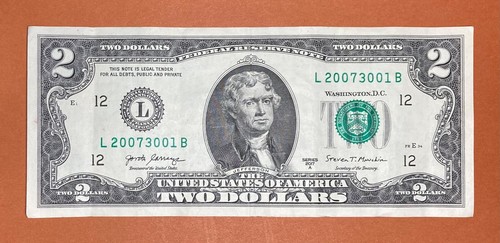January 30, 2007 (L 20073001 B) Birthday Note inY/D/M Format $2 Two Dollar Bill - Picture 2 of 3