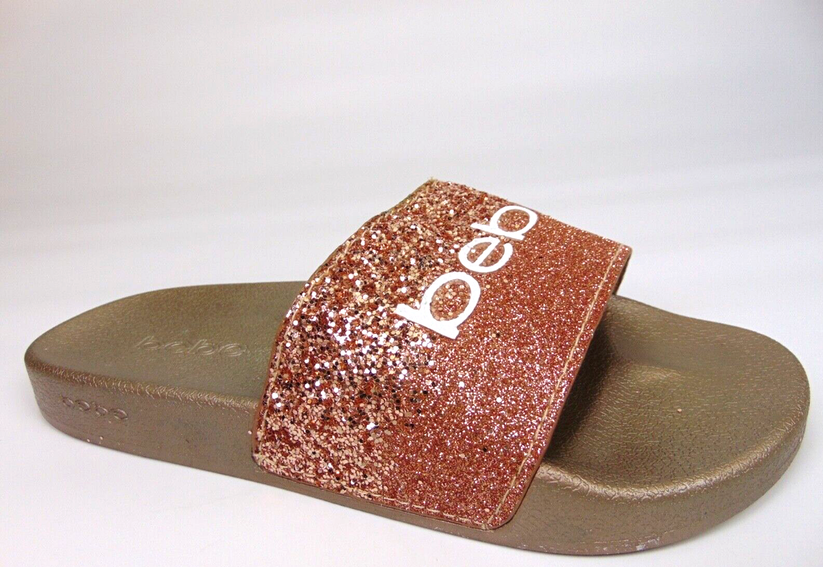 Rose Gold Glitter Bebe Glitter Slides Bebe Women's Fraida Glitter
