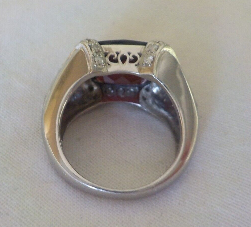 Heavy Solid Platinum Checkered Garnet Diamond Rin… - image 10