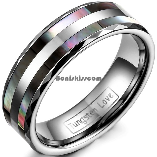 Tungsten Carbide Ring w Double Abalone Shell Couples Engagement Wedding Band - Picture 3 of 3