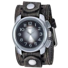 Black Oval Gradient Watch with Brown Vintage Black Leather Cuff Band VSTH091K