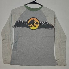 Boys M 10-12 Jurassic World Movie Logo T-Shirt Longsleeve Medium Gray