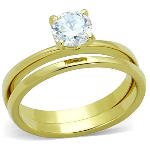 18kt Steel Gold Engagement Ring Set with 1 Carat Wedding Band for Brides 1721-image