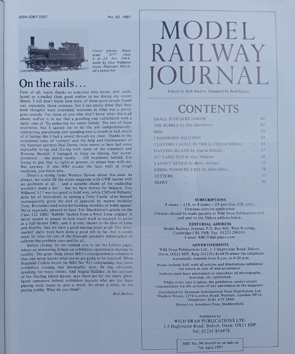 Model Railway Journal 1997 PART YEAR SIX ISSUES, Trains, Railways